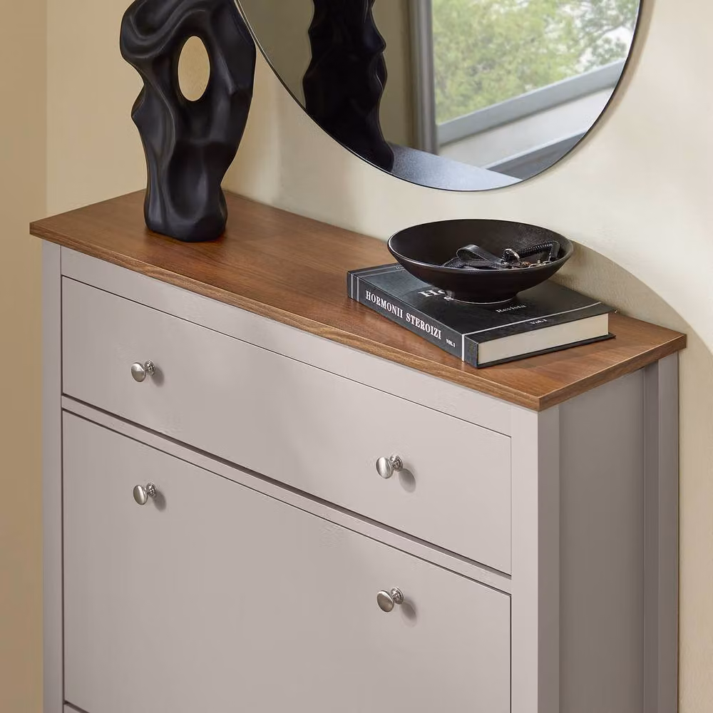 SoBuy Slim Scandinavian Style Shoe Cabinet in Matt Grey with Tilting Compartments and Internal Shelves – 3