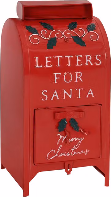 HOMCOM Red Christmas Post Box for Santa Letters, Freestanding or Wall Mounted Metal Decoration
