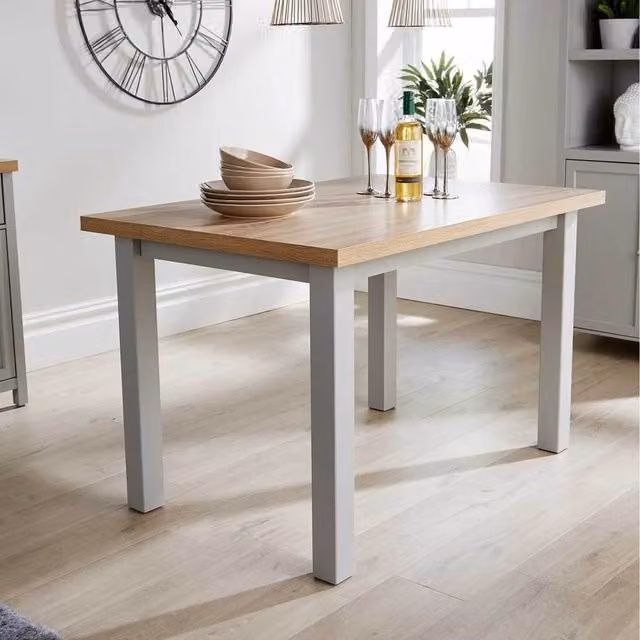 Home Source Avon Rectangular Dining Table, Oak Effect Top in Grey and Brown, W: 120 cm