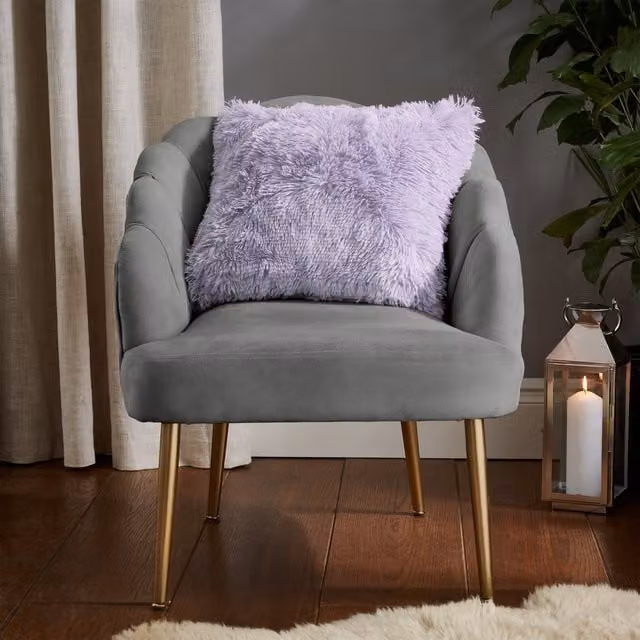 Catherine Lansfield Cuddly Faux Fur Square Cushion, Heather, W/D/H: 45 x 45 x 45 cm