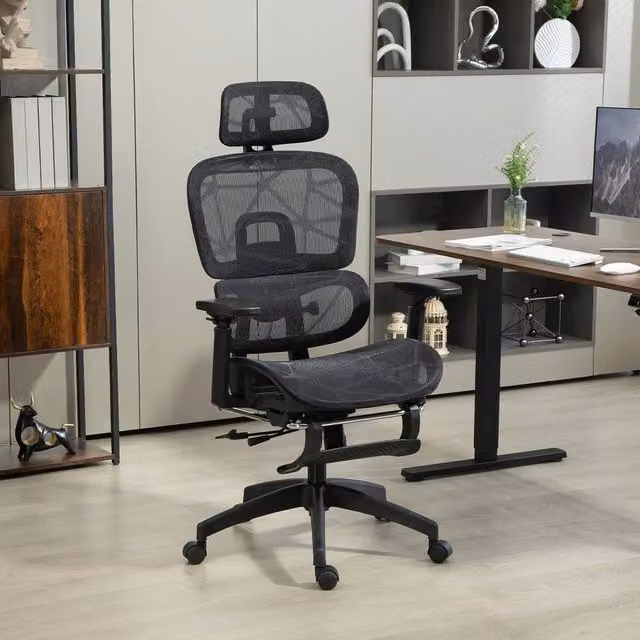KORVIXA Black Fabric Executive Office Chair with Headrest and Armrests