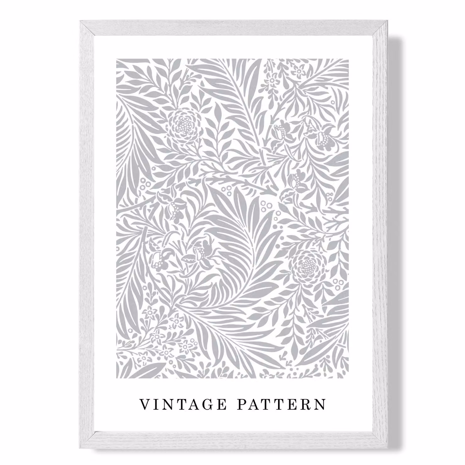 ARTZE Vintage William Morris Larkspur Floral Art Print in Grey and White with White Frame, A3 – 2