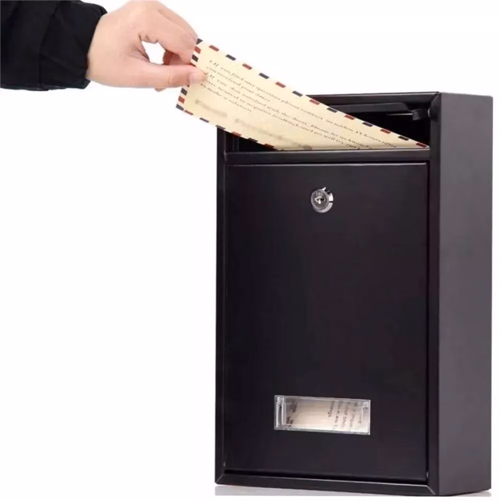 SPETLEK Large Black Lockable Wall Mounted Outdoor Steel Letterbox Post Box with Keys – 6