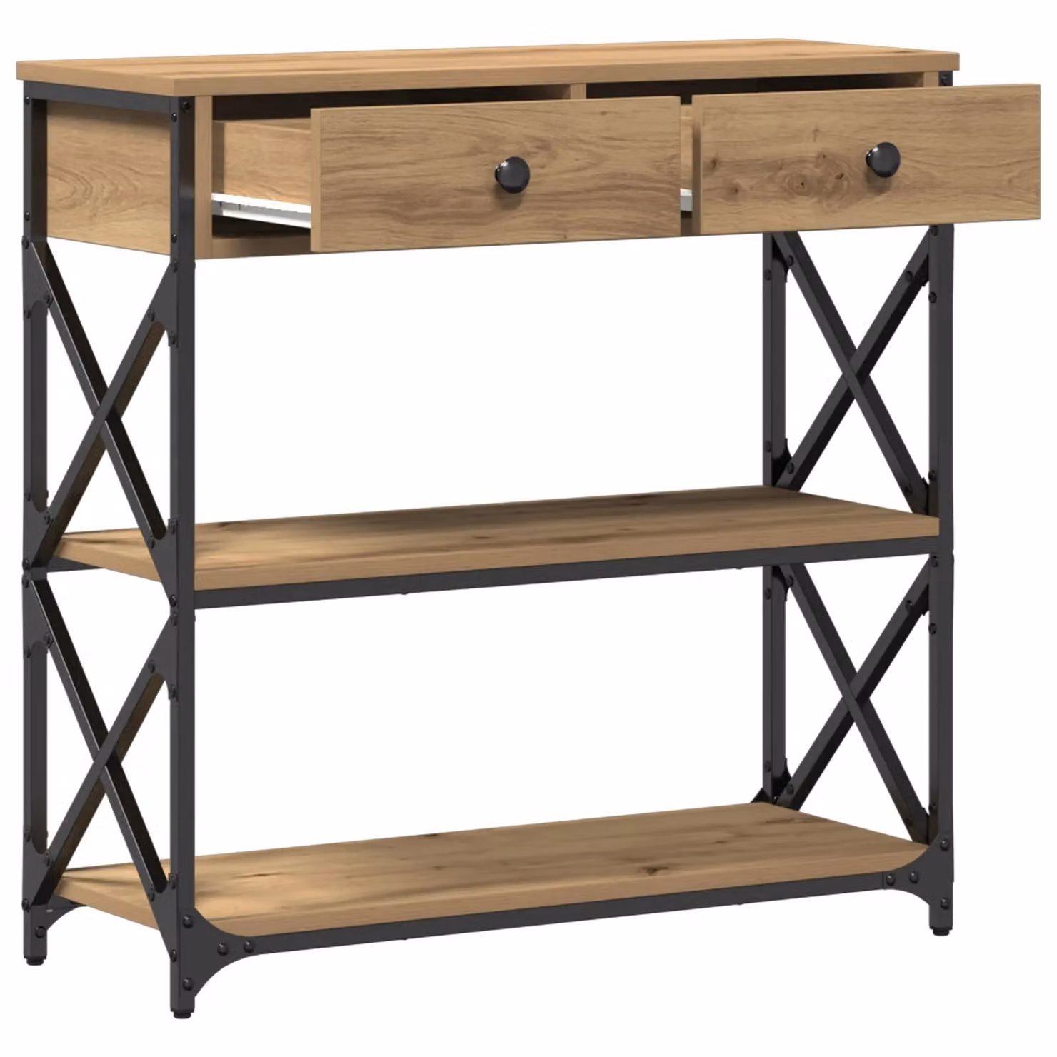 Berkfield Home Artisan Oak Console Table in Brown and Black, W/D/H: 75 x 28 x 75 cm – 2