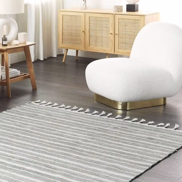 Wyld and Coco Green Striped Indoor-Outdoor Woven Rug, W: 160 cm, L: 230 cm – 1