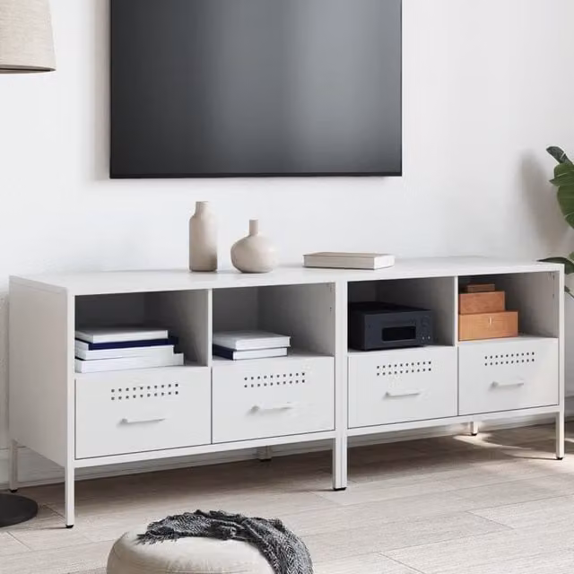 Berkfield Home Industrial Metal TV Cabinets, 2 Piece Set, White, W: 68 cm, D: 39 cm, H: 50.5 cm