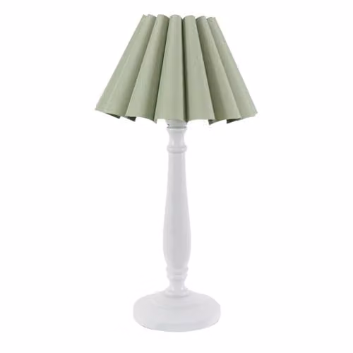ValueLights White Wood Candlestick Table Lamp with Green Fabric Cone Shade