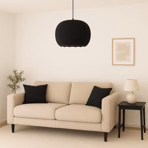CGC Lighting Modern Round Fabric Drum Lampshade with Opal White Bottom Diffuser in Black – 2