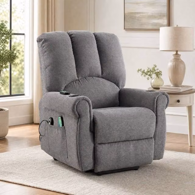 STILVORA Electric Lift Recliner Chair with Heat and Massage in Grey Fabric – 1