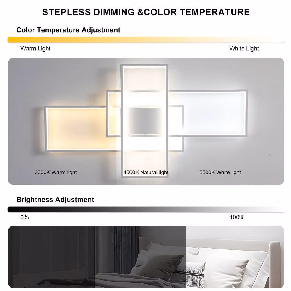 NIVOR Modern Square 3-Light LED Ceiling Light in White with Remote Control and Dimming Function, W: 110 cm – 3