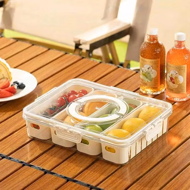 Havendro Divided Lidded Charcuterie Tray and Snack Storage Organizer in White