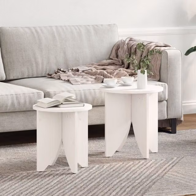 Berkfield Home 2-Piece Round Nested Coffee Table Set in White Rustic Pine Wood, W/D/H: 41.5 x 41.5 x 44 cm – 1