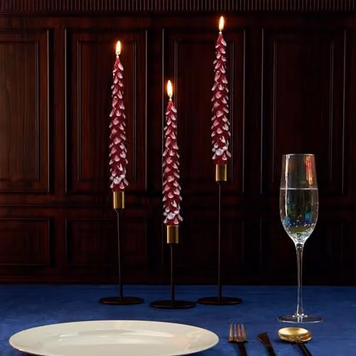 Deco Express Christmas Tree Dinner Candle Set in Red and White – 4