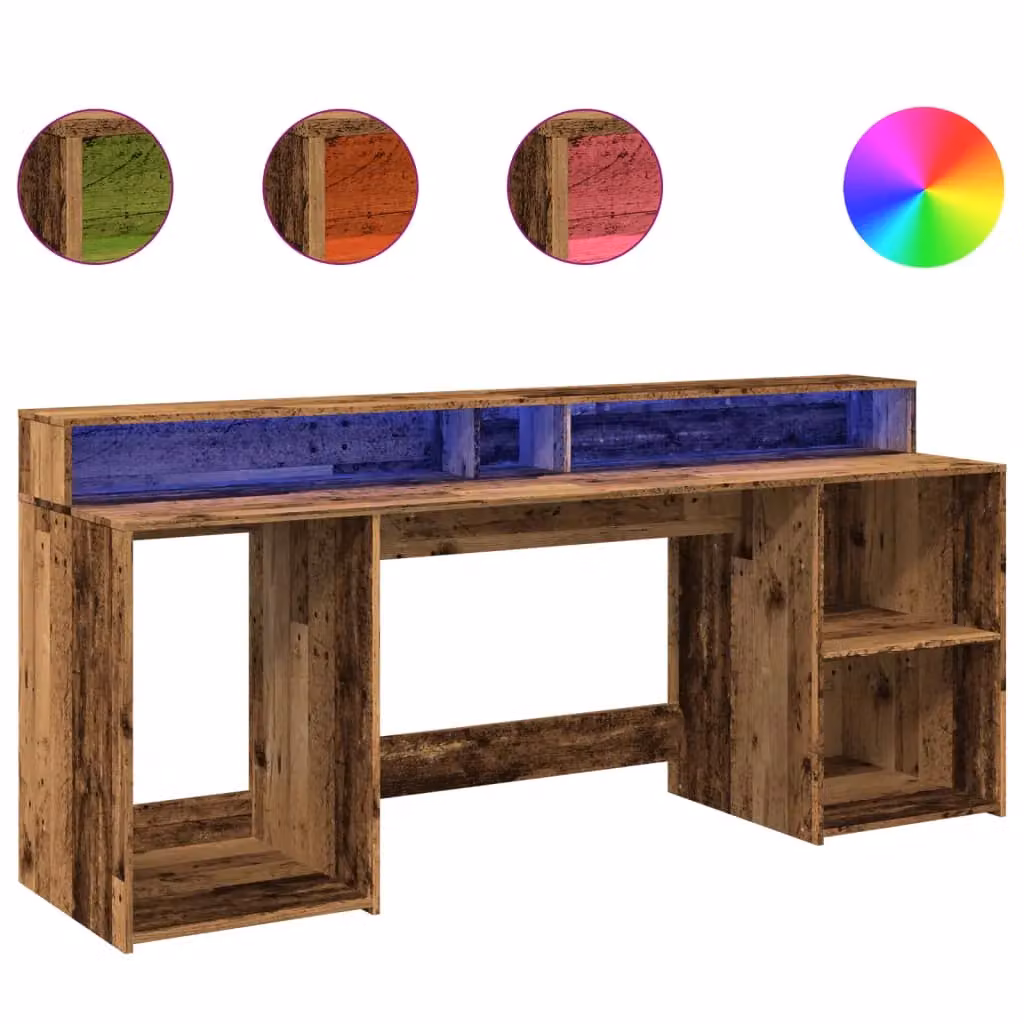 Berkfield Gaming Home Office Desk with LED Lights in Brown, W/D/H: 200 x 55 x 91 cm – 2