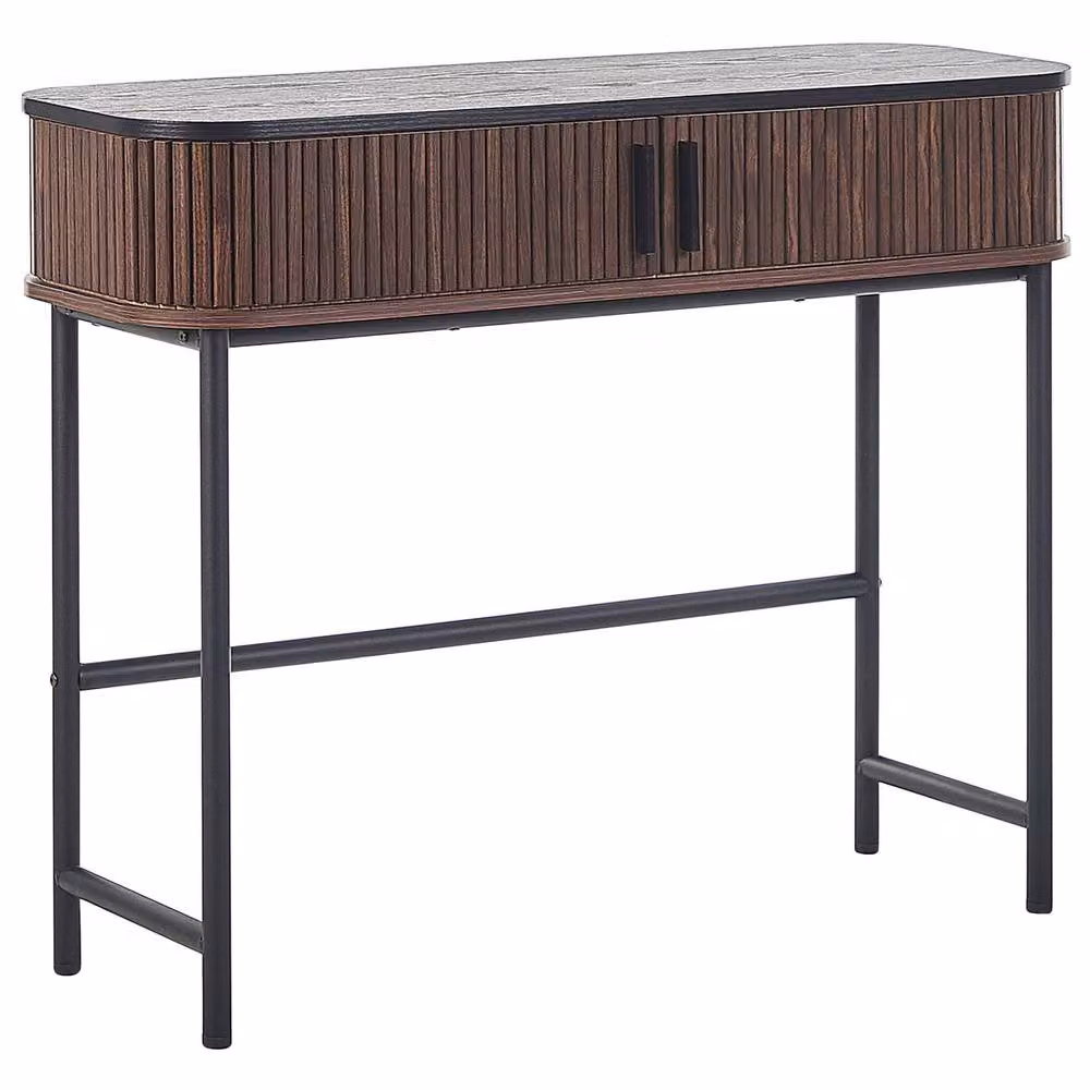 Wyld and Coco Retro Console Table in Brown with Sliding Doors, W/D/H: 100 x 35 x 82 cm – 2