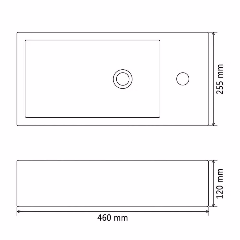 Berkfield Home Elegant Rectangular Ceramic Basin with Faucet Hole, Black, W: 46 cm, D: 25.5 cm, H: 12 cm – 5