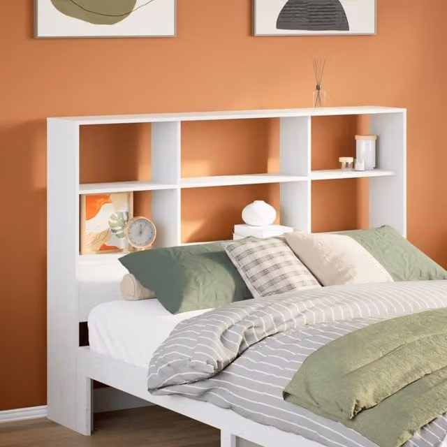 Berkfield Home White Solid Pine Wood Headboard with Integrated Nightstands and Shelving, 160 cm – 1