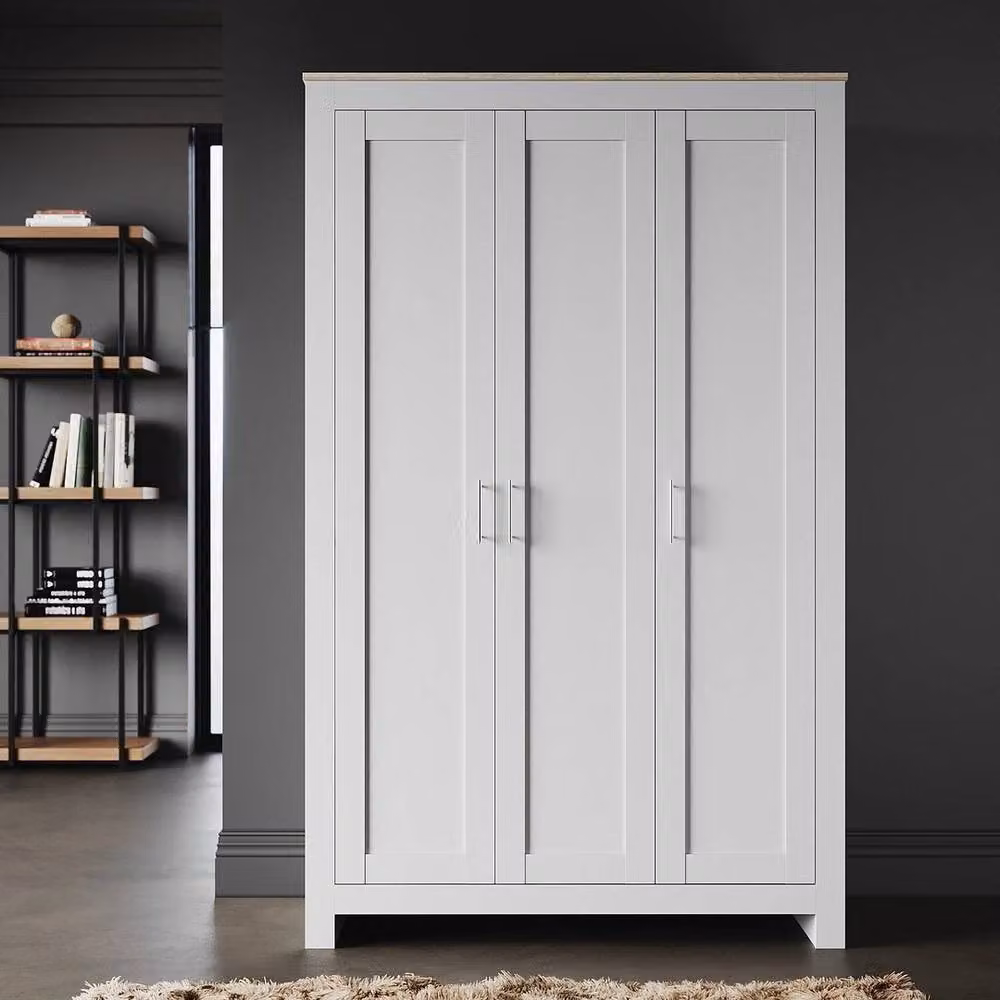 FORGEVIO Matte White 3 Door Triple Wardrobe with Integrated Drawers, H 180 cm x W 112 cm x D 50 cm – 3