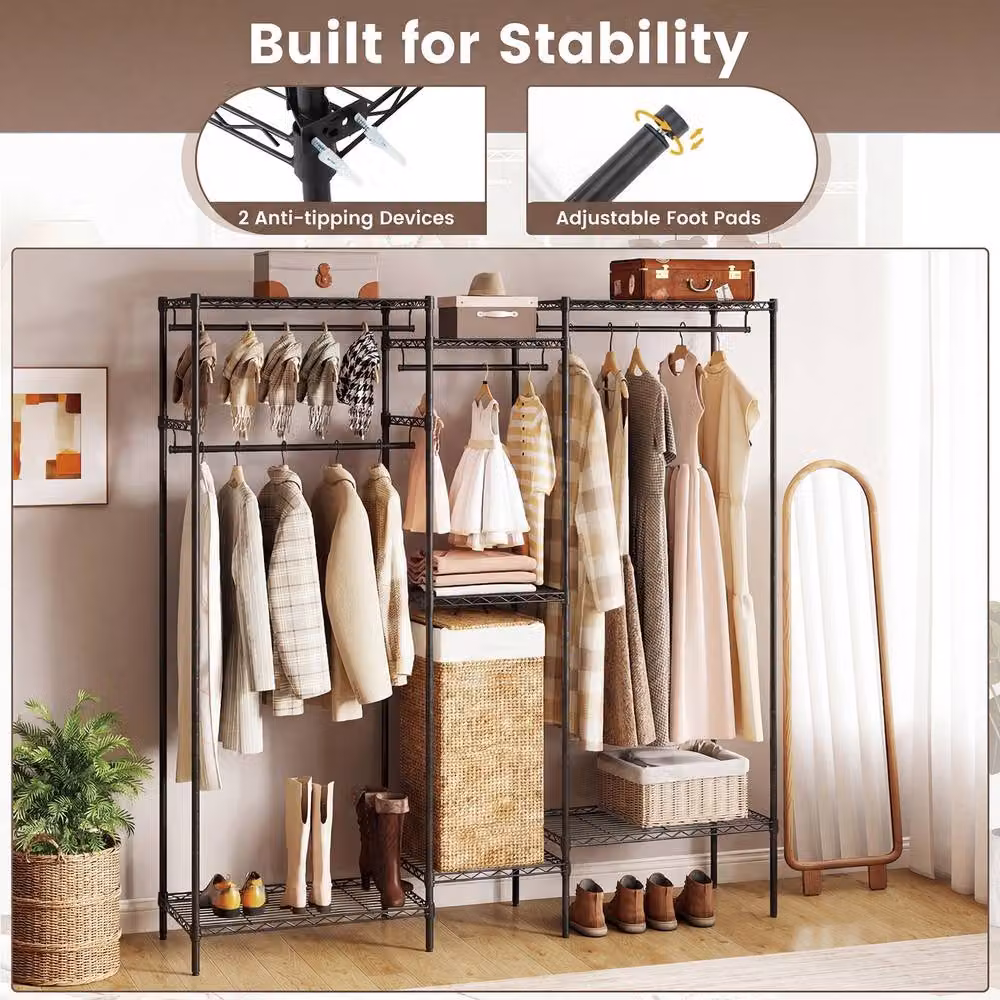 Gymax Metal Garment Rack Portable Convertible Clothes Organiser in Black – 5