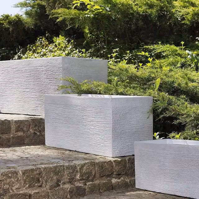 Wyld and Coco White Fibre Clay Rectangular Planter W: 60 cm, D: 29 cm, H: 30 cm
