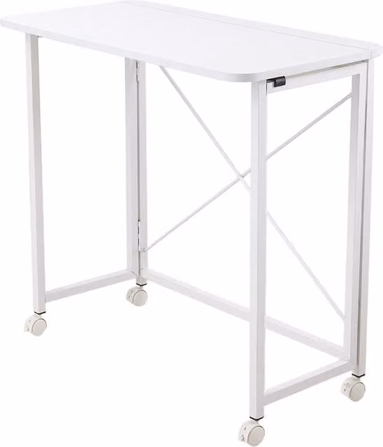 Livingandhome Modern White Folding Writing Desk with Metal Legs and Castors