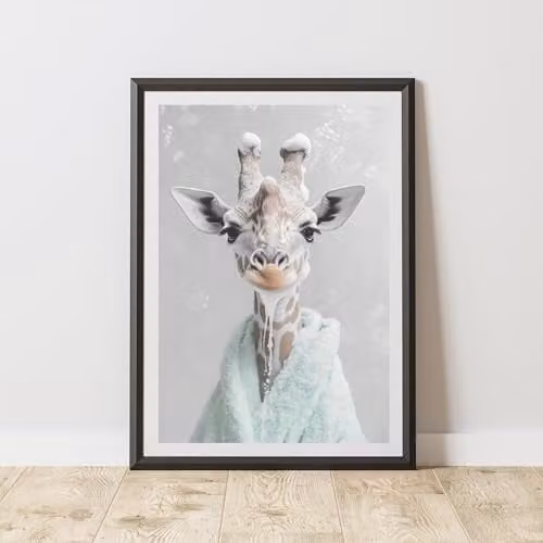 60 Second Makeover Giraffe Bubble Green Towel Animal Print Paper Poster, A3