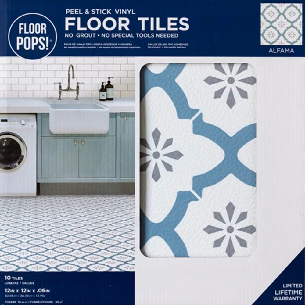 FloorPops Alfama Self Adhesive Vinyl Floor Tiles, White, Pack of 10 (0.93sqm), W/D/H: 30.48 x 30.48 x 30.48 cm – 2