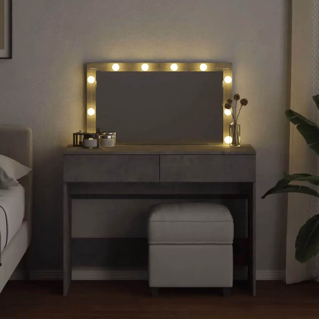 Berkfield Home Modern Dressing Table with Hollywood LED in Concrete Grey, W: 100 cm, D: 40 cm, H: 120 cm – 3