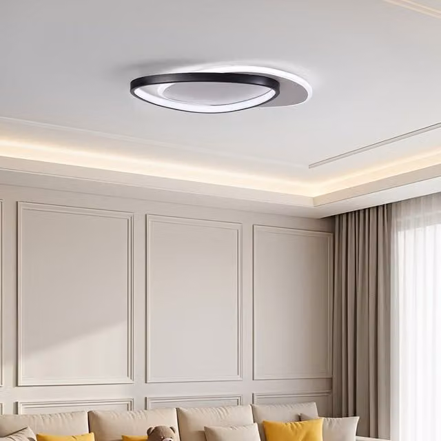 Living Star Modern Geometric Ring Ceiling Light in Black and Wood