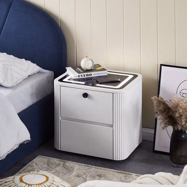 FORGEVIO Modern White LED Nightstand with Wireless Charging and Integrated Lighting, W/D/H: 40 x 40 x 40 cm – 1