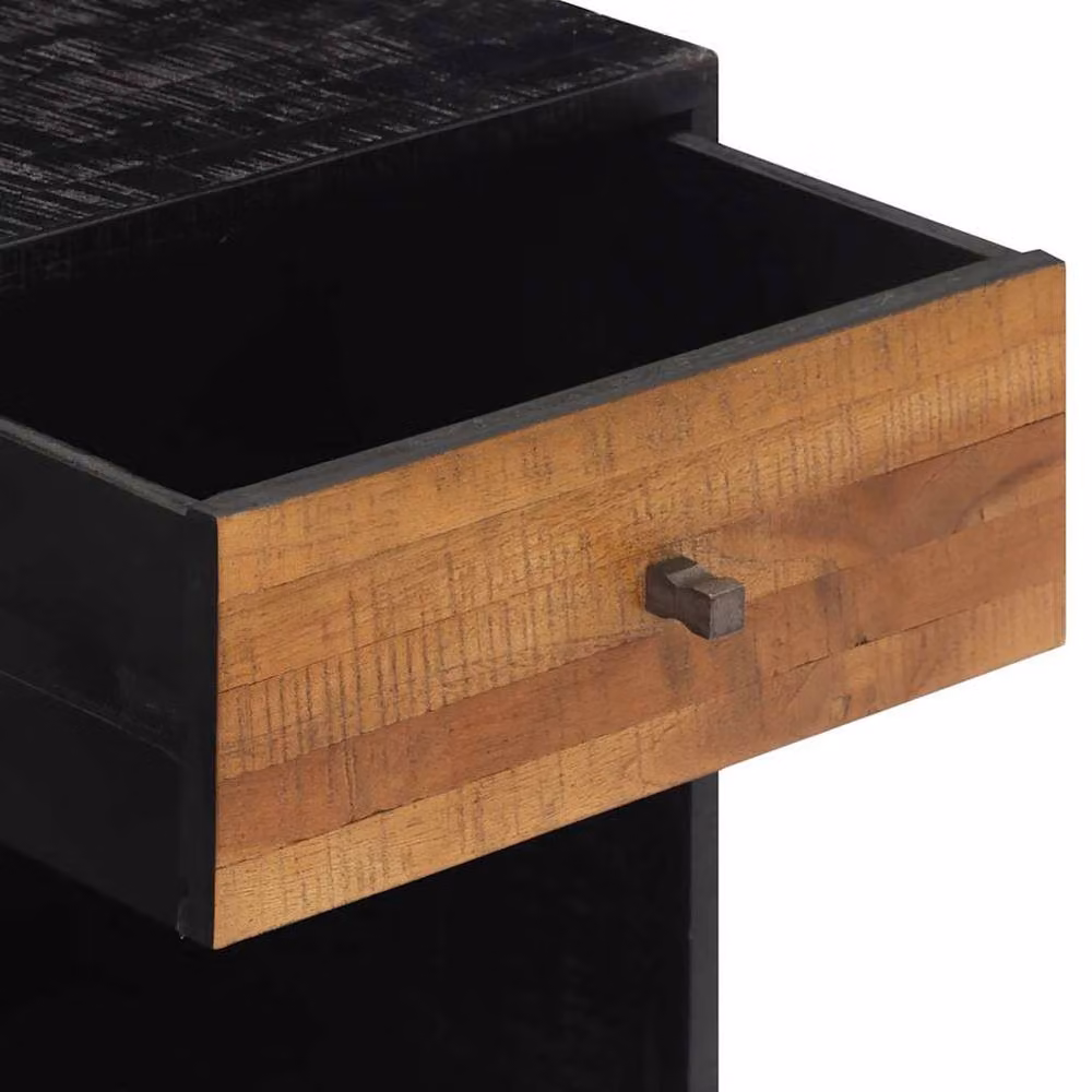Berkfield Home Mid Century Wall Mounted Bedside Cabinet in Black Solid Teak Wood W/D/H: 40 x 30 x 50 cm – 5