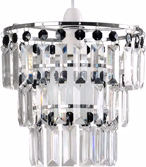 ValueLights Silver Cylinder Ceiling Pendant Shade with Chrome Metal and Acrylic Details