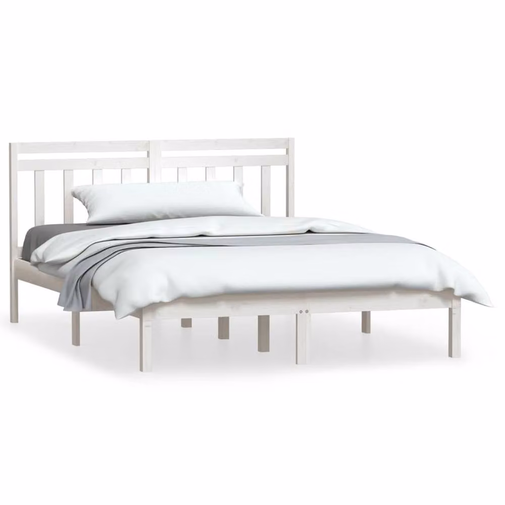 Berkfield Home Double Bed Frame in White Solid Pine Wood, W: 135 cm, L: 190 cm – 2