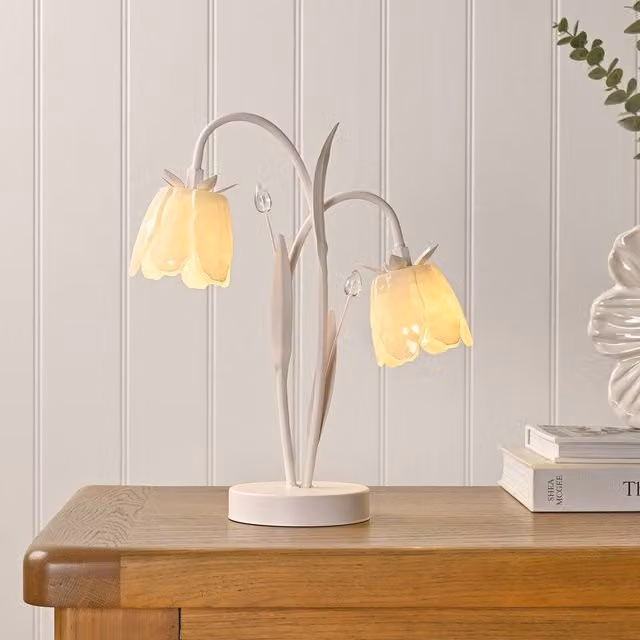 Hestia Art Nouveau 2 Stem LED Table Lamp in White – 1