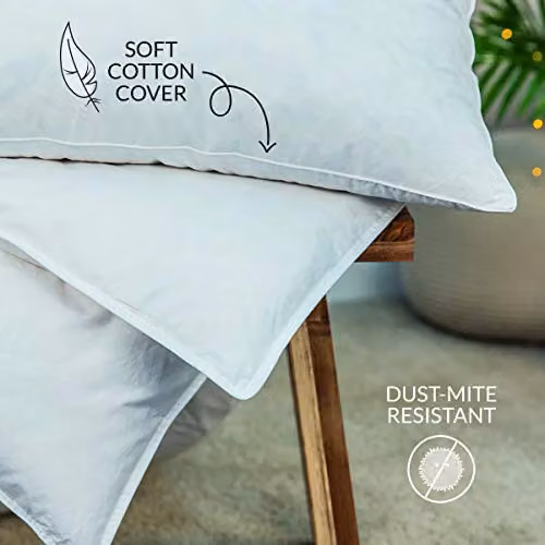 Snuggledown 4 Pack White Duck Feather and Down Pillows with Medium Support and Cotton Cover, W/H: 48 x 74 cm – 3