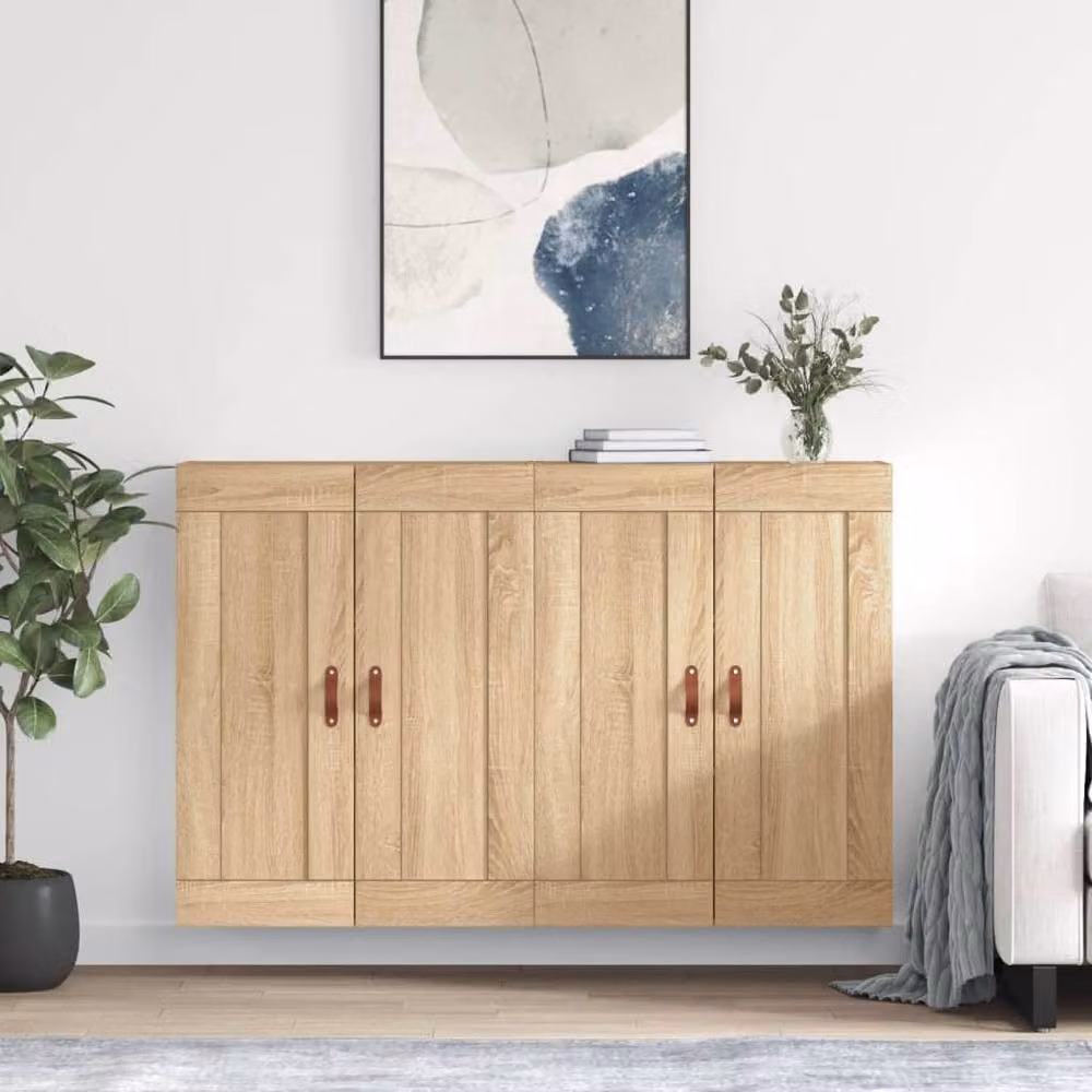 Berkfield Home Wall Mounted Cabinets, 2 Piece Set in Sonoma Oak and Beige Engineered Wood – 2