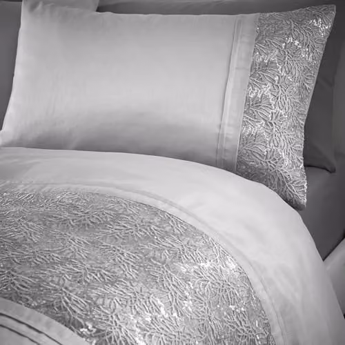 Portfolio Home Rouen Silver Geometric Embellished Sequins Double Duvet Cover and Pillowcase Set, W/D/H: 200 x 200 cm and 50 x 75 cm – 2