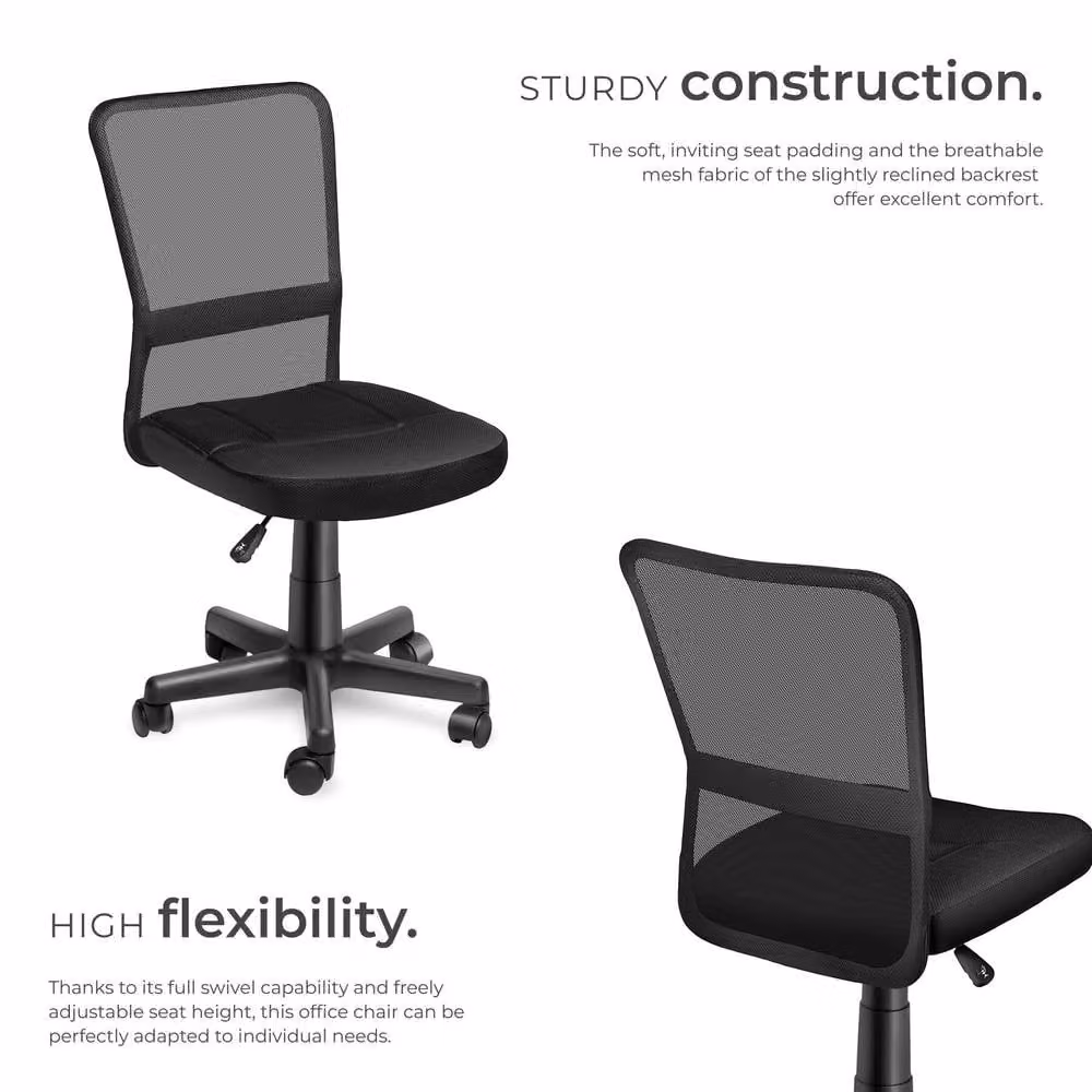 tectake Patrick Black Fabric Task Chair with 360 Degree Swivel and Castors for Home Office – 3
