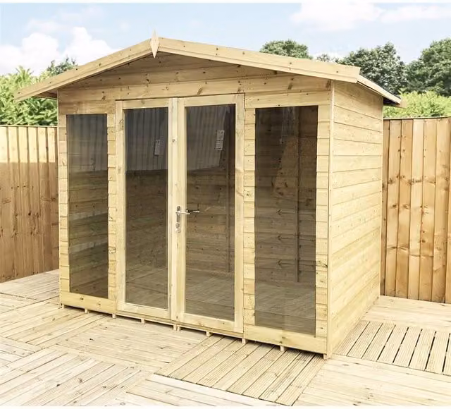 Marlborough Pressure Treated Wooden Summerhouse with Long Windows in Brown