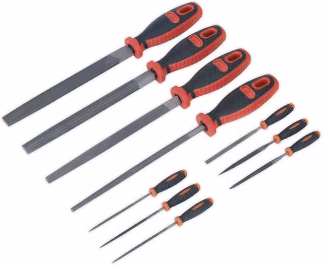 Loops 10 Piece Multicolour Engineers and Needle File Set with Soft Grip Handles