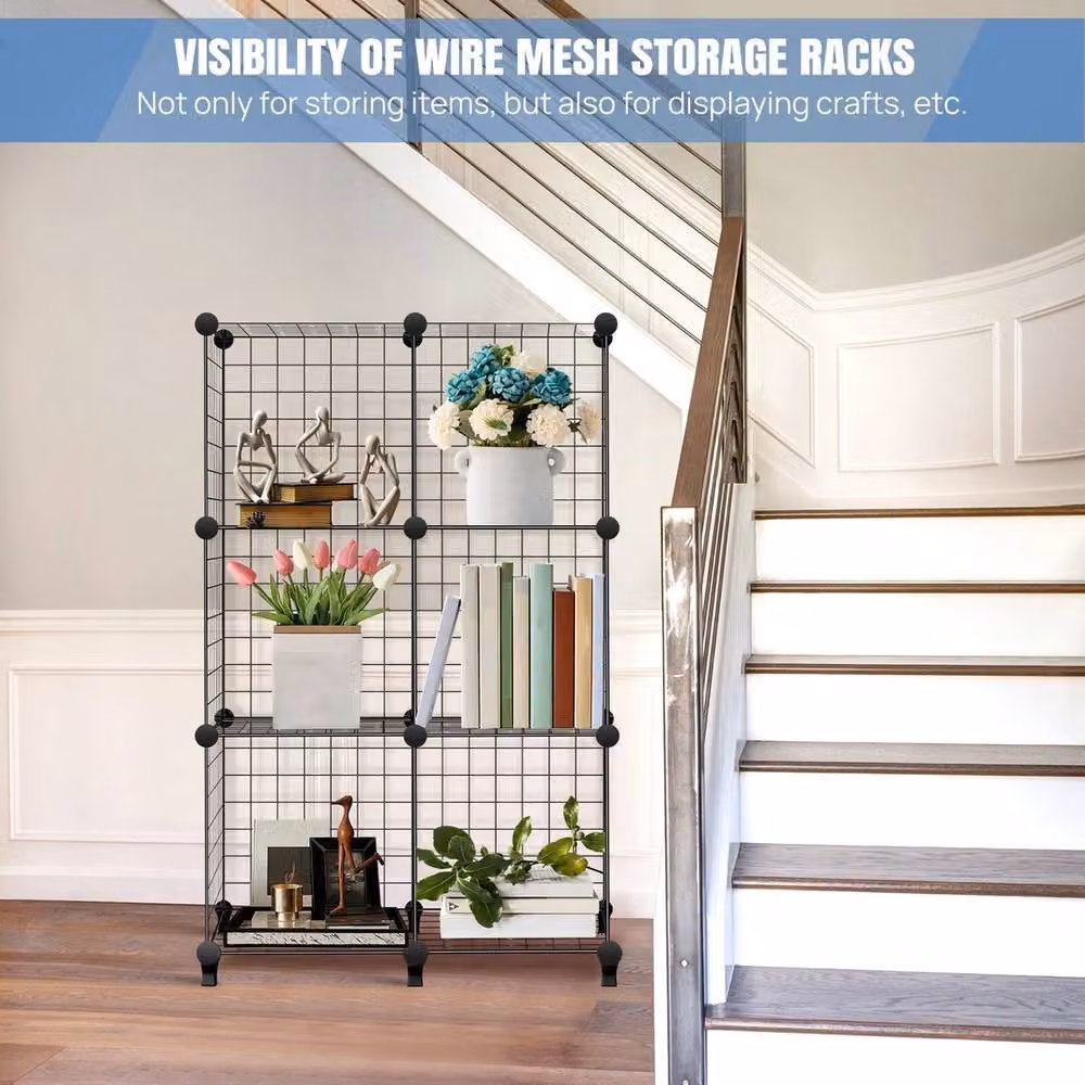 FORGEVIO Black 6-Cube Interlocking Storage Unit and Shoe Rack with Metal Wire Mesh, W/D/H: 90 x 30 x 60 cm – 2