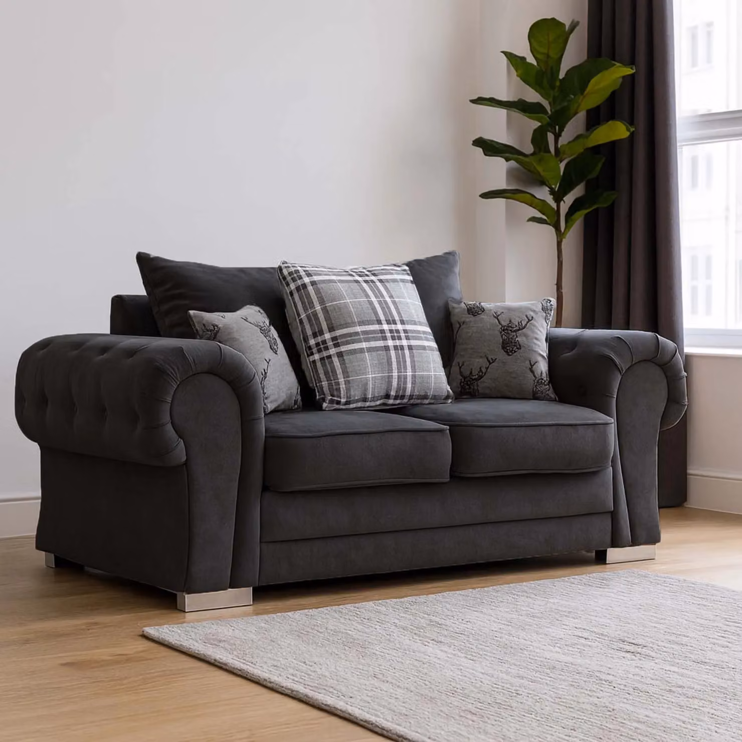 Furnishings For Less UK Milan Fabric 3 and 2 Seater Sofa Set in Black with Scatter Cushions – 3