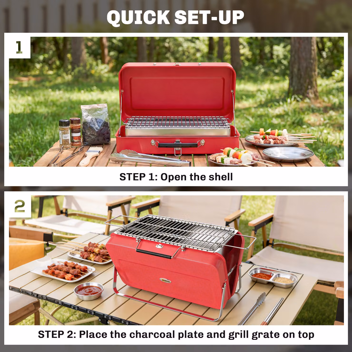 Outsunny Portable Mini Charcoal Barbecue Grill with Suitcase Shell, Red, W/D/H: 47 x 32 x 28 cm – 5