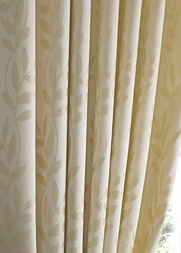 IT IDEAL TEXTILES Beige Floral Jacquard Eyelet Curtain Pair, W: 228.6 cm, H: 274.3 cm – 2