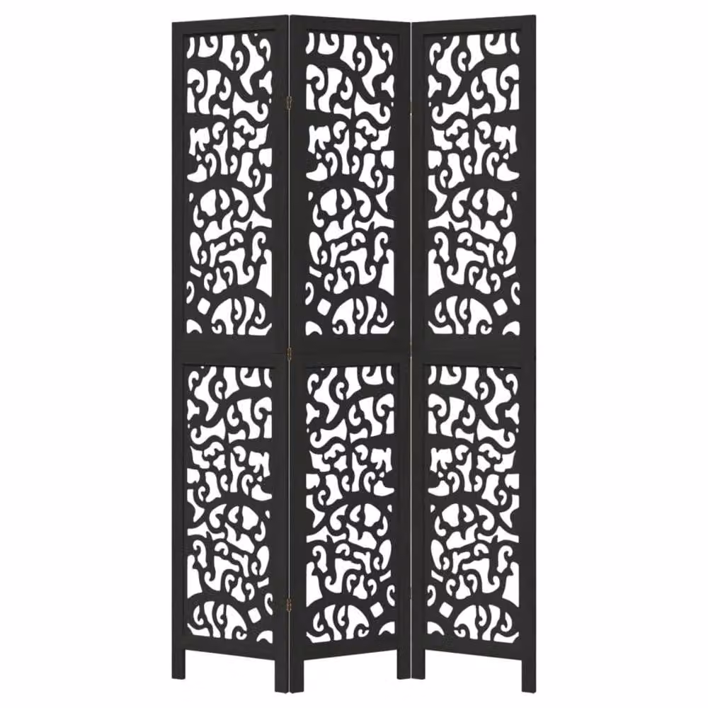 Berkfield Home 3-Panel Black Solid Paulownia Wood Room Divider – 3