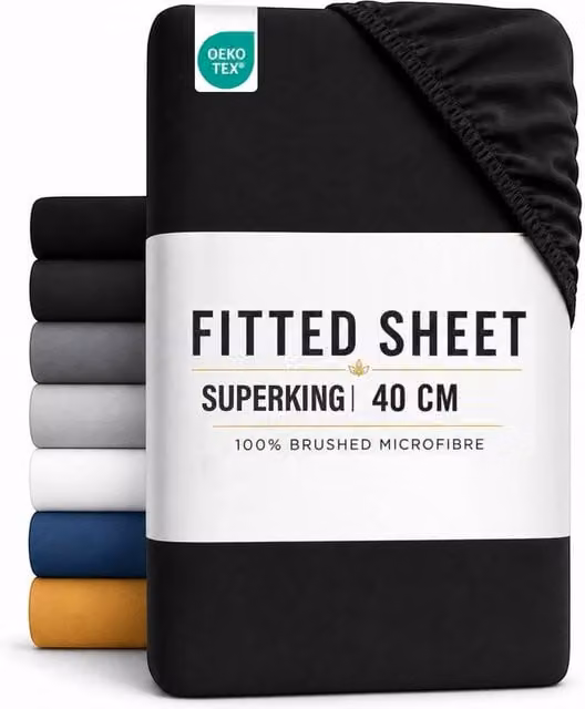 Pamposh King Size Microfibre Plain Fitted Sheet in Black, 40cm Extra Deep Pocket, W/D/H: 180 x 200 cm – 1