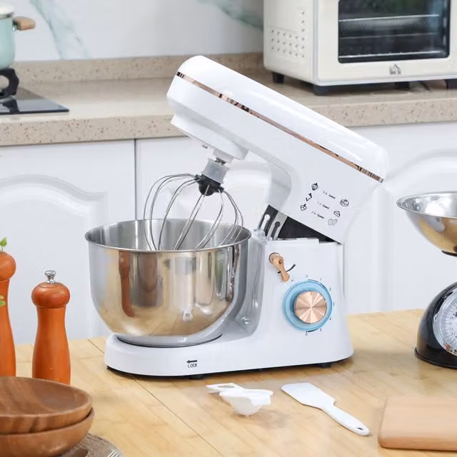 HOMCOM 5L Stand Mixer in White with 6 Speeds and Pulse Setting