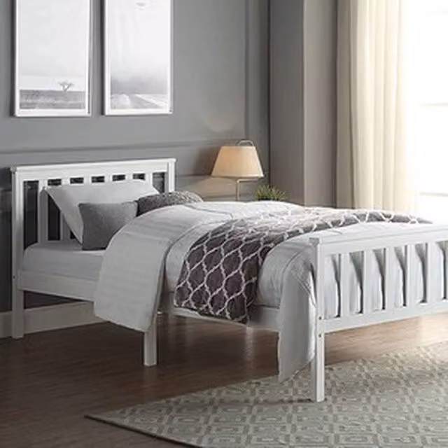 Home Treats White Lacquered Solid Pine Single Bed Frame, 90 x 200 cm