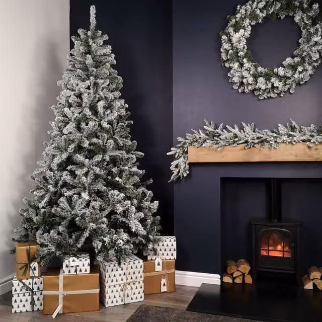 Samuel Alexander 2.1m Snow Flocked Woodcote Spruce Artificial Christmas Tree in Green