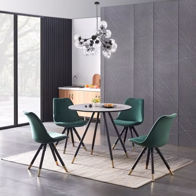 Life Interiors Sofia Dorchester LUX Dining Set with Round Table and 4 Chairs in Green, Black and Gold – 3